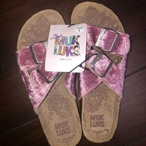 Muk Luks pink velvet slides